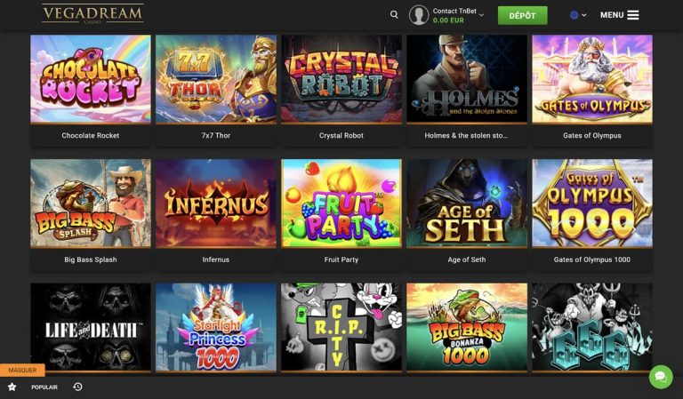 Vegadream Casino accueil