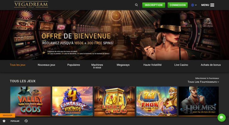 Vegadream Casino page accueil